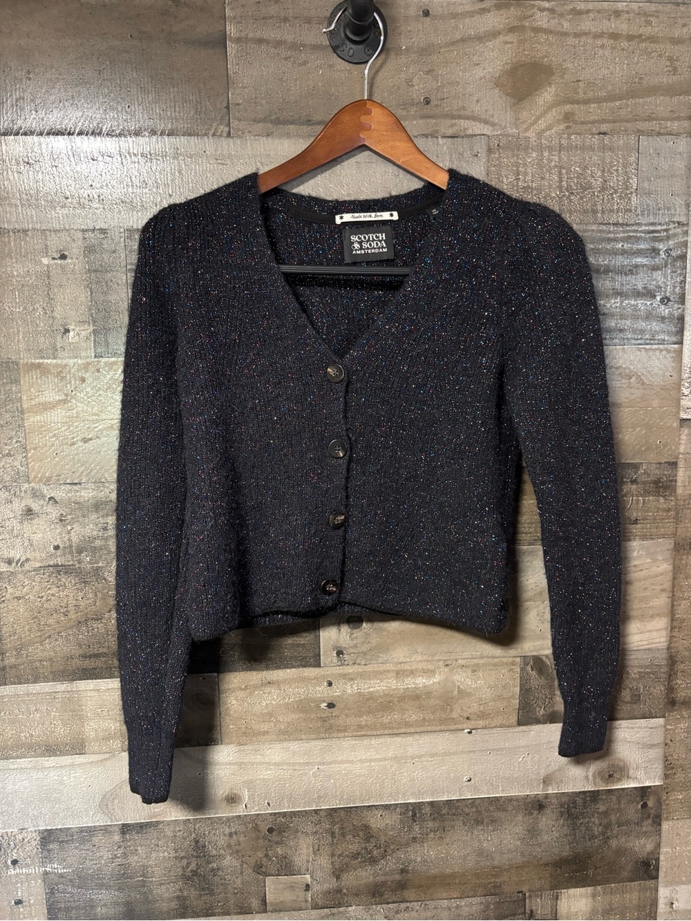 Scotch & Soda Women's Navy Sparkle V-Neck Button Cardigan Alpaca & Wool blend XS